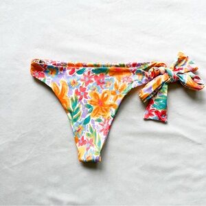 Stone Fox Swim Orange and Yellow Bikini Bottom with Side Tie - Small